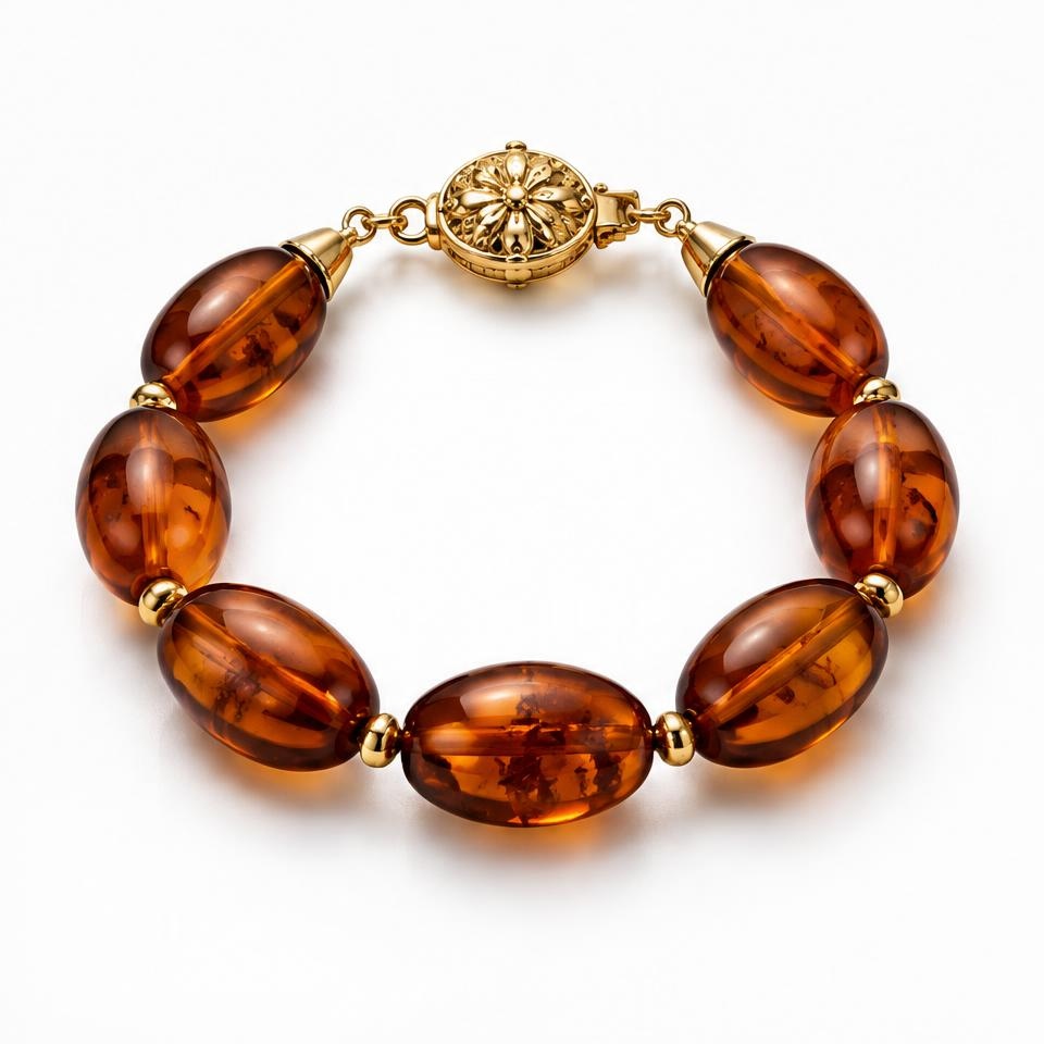 Amber & gold bead bracelet #14