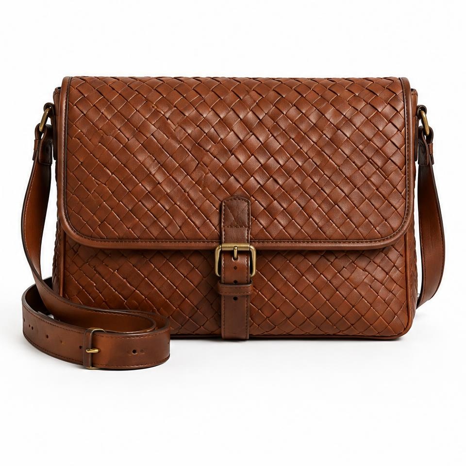 Woven leather messenger #25