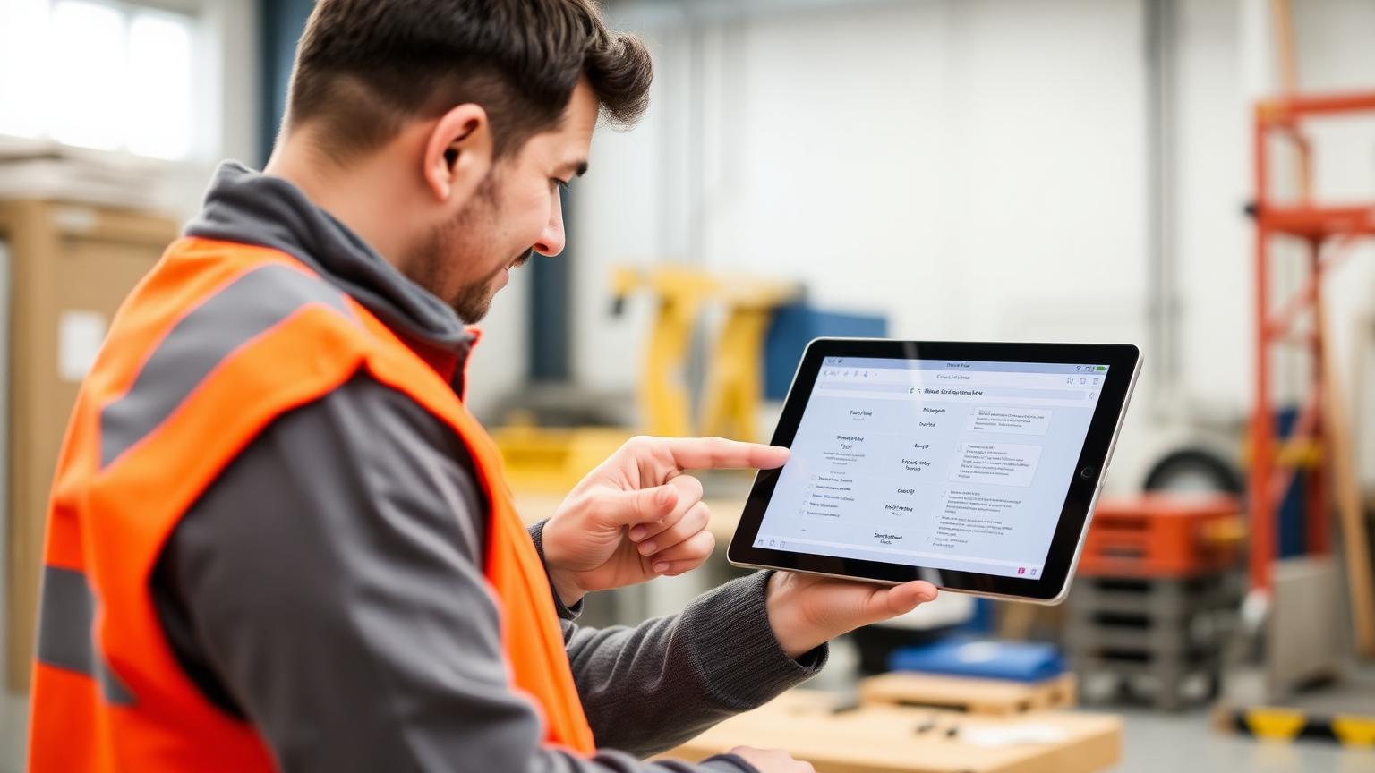 A new colleague following a digital step-by-step procedure on a tablet