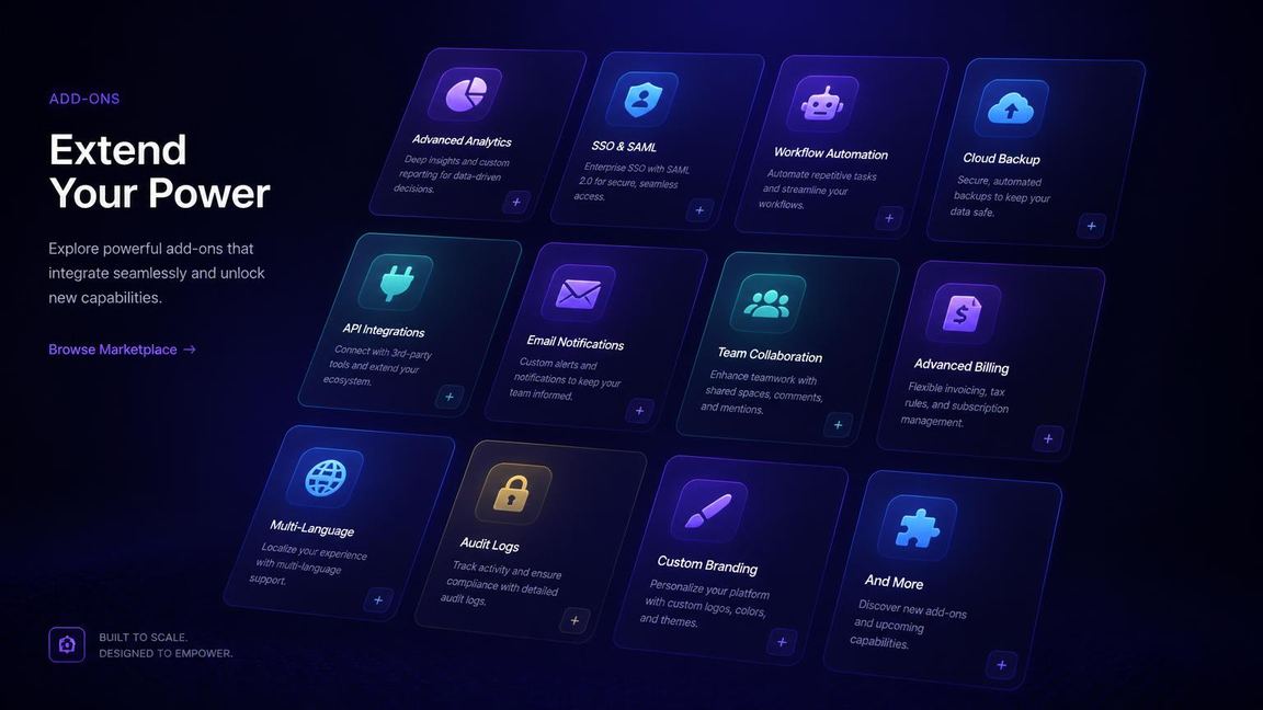 Add-ons hub module in PlanSmarter — Cantina & quick order