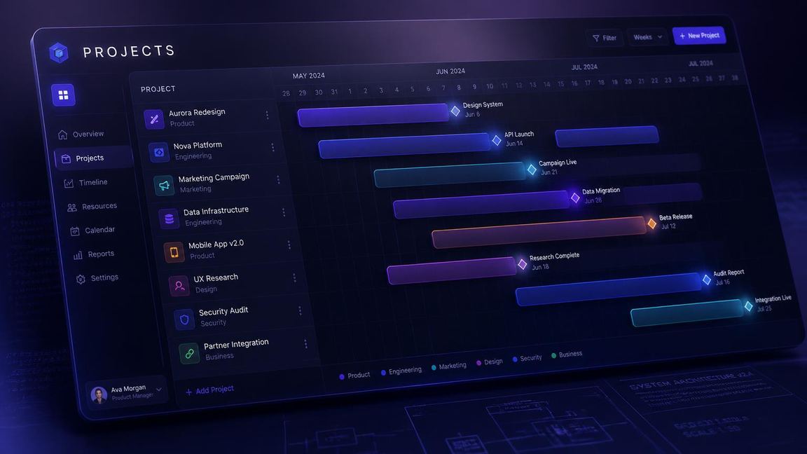 Projects module in PlanSmarter — Gantt timeline